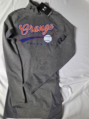 Under Armour Small Men's Gray 'Orange Baseball' Performance Pullover